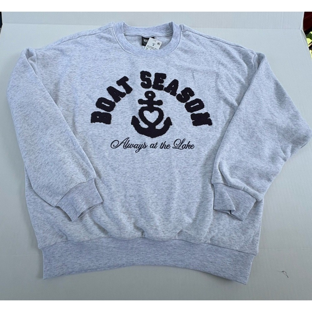 Special Thanks Sweatshirt Womens S  Gray Fleece Pullover NWT Boating Lake